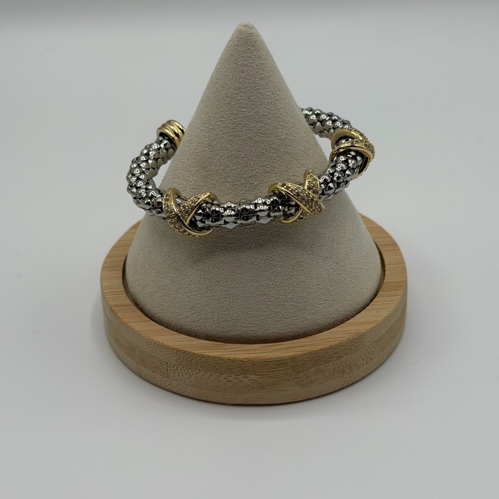 Gold & Silver Pave X Accent Bracelet - Women Jewelry